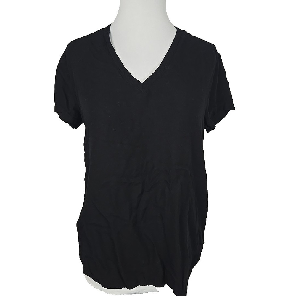 Cloth & Stone Black Jersey Hi-Low Short Sleeve V-neck T-shirt Top‎ XS
